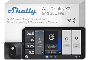 Shelly Wall Display x2 Schwarz + BLU H&T Schwarz (Bundle) - WLAN-Smart-Home-Bedienfeld, Thermostat, Integriertes 5A-Relais, Neutralleiter Erforderlich, Umweltdaten, Steuerzentrale, Alexa & Google Home