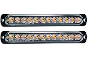 PICAA 2pz Ultra Thin 19CM 12LED Luci di Emergenza amber giallo Hazard Lampeggiante Luce Stroboscopica Luce Universale per 12-24V Car Truck Trailer Camper Moto Furgone