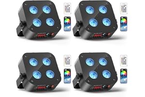 STARLITFLOW 4 * 18W 6 en 1 Luz par de Batería LED, 4PCS RGBWA+UV Mini luz Fiesta Disco, Foco de Efecto de Escenario con Control Remoto/APP/2.4DMX, Recargable Adecuado Club de Cumpleaños de Fiesta de Escenario