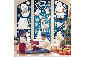 Aonveki Vetrofanie Natalizie per Finestre, Visuale 3D Adesivi Natalizi per Finestre Riutilizzabili, Addobbi Natalizi per la Casa, Doppio Lato Babbo Pupazzo di Neve Renne per Decorazioni Natalizie