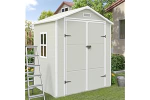 UDPATIO Outdoor Storage Shed 6x4.5 FT, Plastic Resin Outside Sheds & Outdoor Storage for Trash Can, Bike, Lawnmower, Generator, Tool Shed with Lockable Door for Backyard, Lawn, Patio, Sandstone