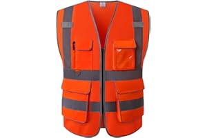 UNINOVA Warnweste für Herren and Damen -Mit 6 Vordertaschen und Reißverschluss, Reflektierende Weste Arbeitsweste EN ISO 20471
