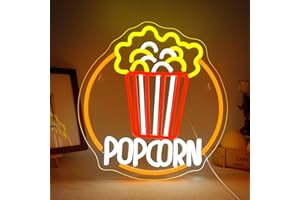 ineonlife Popcorn - Placa de neón para decoración de pared, intensidad regulable, palomitas de maíz de neón, luz USB, luz para negocios, cine LED, aperitivos, salas de cine, fiestas, restaurantes