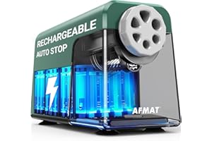 ‎AFMAT AFMAT Elektrischer Anspitzer 6 Löcher mit Behälter, Auto-Stop&Save Bleistifte, Wiederaufladbar Robust Elektrischer Spitzer für 6–11 mm Nr. 2/Groß/Buntstifte, 10.000 Spitzvorgänge,Grün PSD1