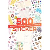 Bimotif 500 Adet Sticker, Planner, Ajanda, G&uuml;nl&uuml;k, Bullet Ve Karışık Eğlenceli Sticker Seti (10 Sayfa)