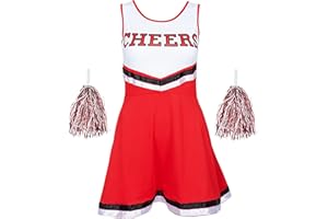 REDSTAR FANCY DRESS Vestito Cheerleader con Pon Pon Cheerleader - Cheerleader Costume Donna - Costume Cheerleader da Donna Divisa Cheerleader Halloween Cheerleader, Costume da Adulto Halloween per Ragazze Festa Cosplay