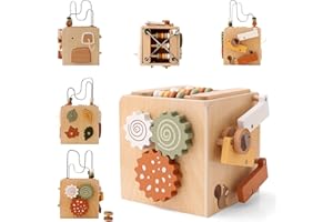 Youuys Cube d'Activité Bébé en Bois, 5 en 1 Jouet Montessori 1 2 3 Ans, Activite Bébé Centre avec Labyrinthe de Perles, Jeu Sensoriel, Jouet Enfant, Jouet Éducatif Cadeau pour Garçon et Fille