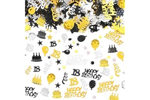 BLUELVES Konfetti happy birthday, 18. Geburtstag Deko Konfetti Gold Schwarz, Tischdeko 18 Geburtstag Junge, Streudeko 18. Geburtstag Schwarze Luftschlangen, Glitzer Konfetti Geburtstag Mädchen Jungen