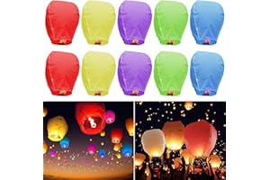JRing 10 PCS Colorful Paper Chinese Flying Lanterns Fly Candle Lamps for Christmas, New Years Eve, Wish Party &Weddings