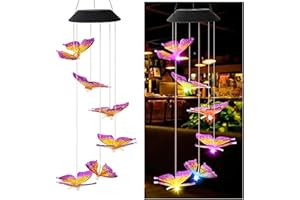 CERICAI Solar Wind Chimes for Garden, Solar Butterfly Wind Chimes Garden Gifts, Colorful Butterfly Wind Chime Solars Lights Outdoor Decor, Solars Lights Outdoor Decor for Mom, Grandma Yard Porch (B)