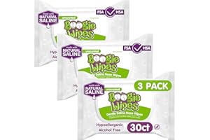 Boogie Wipes 30 Piece Gentle Saline for Stuffy Noses Simply Unscented, 3 Count