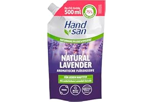 ‎HAND SAN Hand san Flüssigseife Natural Lavender im Nachfüllbeutel | mit natürlichem Lavendelöl | Händewaschen & Gesichtsreinigung | Rezeptur ohne Mikroplastik | pH-hautneutral & vegan | 500ml