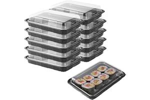 DYMHQ 10 Stück Schwarz Wiederverwendbare Meal Prep Essensbox, Premium PET Kunststoff Mehrweg Servierplatte mit Deckel, Langlebig BPA-Frei Sandwich Sushi Buffet-Tabletts für Camping Familien Abendessen