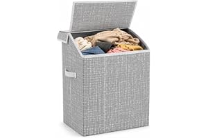 75 L Large Foldable Laundry Basket with Lid and Handles, Rectangular Clothes Storage Hamper, Lightweight Fabric Laundry Bag for Bedroom, Bathroom, Hostel and Home (grey)
