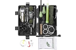AuRiver Kit de Supervivencia 15 en 1, Multifuncional Bolsa de Supervivencia de Emergencia para Viajar Caminar Acampar al Aire