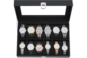 Ohuhu Scatola porta Orologi a 12 Scomparti, Custodia Orologi con Coperchio in Vetro e Cuscinetti Rimovibili in Velluto, Porta Orologi per Uomo e Donna, Regalo per il Compleanno di San Valentino