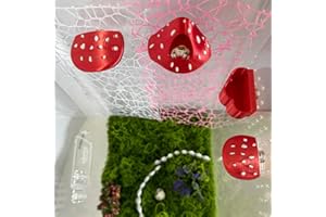 Okueejur Jumping Spider Accessories Kit – 6 Pcs Set with Mushroom Platforms, Magnetic Feeder Dish, and 2 Spider Webs (Pink & White) for Climbing, Feeding, and Decorating
