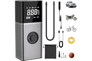 ‎HOLULO HOLULO Akku Luftpumpe, 150PSI Elektrische Luftpumpe, Fahrradpumpe Elektrisch mit 6000mAh Akku, Mini Kompressor mit Digital LCD LED Licht Schnelle Inflation Luftpumpe für Auto, Fahrrad, Motorrad, Ball