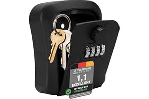 Welsberg Skrzynka na klucze, sejf na klucze, skrzynka na klucze z 4-cyfrowym kodem numerycznym na zewnątrz i wewnątrz, sejf, zamek szyfrowy, montaż na ścianie, czarny