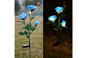 Homeleo Solar Garden Lights,Light up Rose Flower Stake, Outdoor Solar Powered Artificial Ornaments for Garden Patio Pathway Backyard Driveway Christmas Decoration - Blue