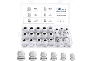 eROOSY 30 Pcs Cable Glands Waterproof PG7 PG9 PG11 PG13.5 PG16 PG19 Adjustable Cable Glands, Nylon Cable Glands for Cables with a Diameter of 3-15mm, Waterproof Nylon Cable Glands, White