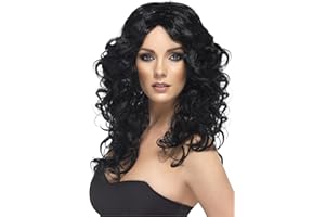 SMIFFY'S Smiffys Peluca glamour, negra, larga, rizada Halloween
