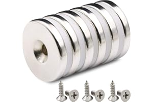 DUDU CREAM 6 Stück Magnete, 12 Kg Kraft, 30 x 5 mm Magnet mit Loch Senkkopf, Extra Stark Neodym Magnete mit Schrauben, Magnet Schraubbar, Magnete Zum Anschrauben
