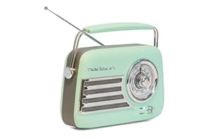 Madison - FREESOUND-VR40GR-MAT - Radio Vintage 30W sur Batterie Longue autonomie - Bluetooth, USB & FM - Vert pâle Mat - Vintage, Nostalgie, rétro