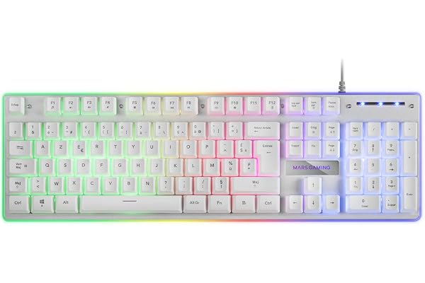 Mars Gaming MK220 Blanc, Langue Française, Clavier Gaming H-Mech, FRGB Rainbow et Halo, Antighosting