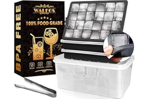 Walfos® Silikonowa forma do kostek lodu z pokrywką, łatwe wyjmowanie kostek lodu, nie zawiera BPA, do koktajli, whisky, wina, owoców (3 x 24-otworowe tacki, 1 pojemnik i szpatułka)