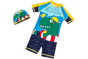 Vivi Idee Kinder Badeanzug Jungen 1-8 Jahre UPF 50+ UV Schutz Bademode Set Einteiler, Krokodil Schwimmanzug Kurzarm mit Badekappe für Wassersport