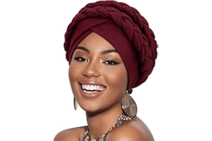 DRESHOW Turbante Africano para Mujeres Doble Preatado Trenzado Envoltura de Cabeza Sombreros Moda Gorra de Dormi Gorro cáncer de quimio