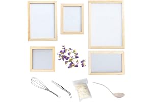 NA Cayway 11 Pack Paper Making Screen Kit Include 5 PCS Wooden Paper Making Mold Frame, Dried Flowers, Replace Mesh Cloth, Spoon Stirrer and Tweezers for DIY Dried Flowers Paper Craft