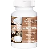 Zink 25mg - Zinkcitrat - 180 hochdosierte Tabletten - für 6 Monate - Vegan