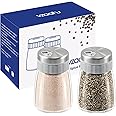 Vzaahu Salt and Pepper Shakers Set,3 Different Pour Options,Dishwasher Safe,Modern Stainless Steel and Glass Dispenser,Detachable,Grey