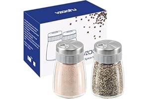 Vzaahu Juego de Salero y Pimentero,3 Opciones Diferentes de Vertido,Apto para Lavavajillas,Moderno Dispensador de Acero Inoxidable y Vidrio,Desmontable,Gris