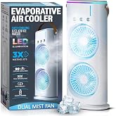 TEKCOOL Double Ended Spray Fan, Cold Air, 2025 New 3 Gears USB Rechargeable Oscillating one with LED Light Cooler, Touch & Remote Control, 280ml Water Tank, Ice Filling (White).;