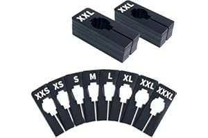 Vantasii 40 Pack Rectangular Black Plastic Clothing Size Closet Rack Dividers Hangers, Preprinted in 8 Sizes XXS, XS, S, M, L, XL, XXL, XXXL (2.5”x 5”, Inner Diameter 1.38”)