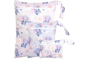 DIIWMME 3-Pack Waterproof Wet Dry Bags for Babies, Reusable Nappy Pouch with Zipper for Travel, Swimming, Beach, Camping and Gym, Multi-Size Organizer for Diapers, Swimwear and Clothes (B S+M+L)