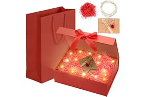 Idota Pudełko prezentowe z pokrywką, czerwone pudełko prezentowe, pudełko prezentowe z kokardką, torbą, wstążką, światłem, Raffia, kartki okolicznościowe, pudełka prezentowe na wesele, urodziny, Boże