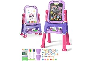 ‎LEHOO CASTLE Lehoo Castle Tafel Kinder, Kindertafel mit Kreidetafel & Whiteboard 360 drehbare Höhenverstellbar schultafel für kinder mit Zubehör, Spielzeug ab 3 jahre mädchen Jungen(Lila)