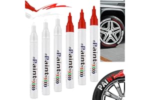 Penriter 6 Pezzi Pennarello Indelebile Bianco, Pennarelli Vernice Rosso, Pennarelli Per Pneumatici Per Auto Resistenti Ai Lavaggi Waterproof, Pennarello Gomme per Auto pietra legno vetro ceramica tela