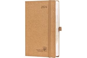POPRUN Agenda 2024 Giornaliera A5, Diario 12 Mesi da Gen. 2024 a Dic. 2024, Carta Prodotta con Materiali Rinnovabili, Copertina Rigida, Carta da 80 gsm FSC®,Chiaro Marrone