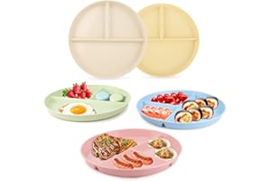 5 Pezzi Set Piatti Piani Divisi, MXTIMWAN Piatto Piano in Plastica con 3 Scomparti Piatti per Cena Riutilizzabili, Piatti per Bambini Adultes, Piatto Dieta, Adatti al Microonde e Alla Lavastoviglie