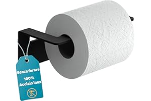 WEISSENSTEIN Porta carta igienica nero adesivo 3M - Acciaio inox - Porta rotolo bagno - Senza foratura