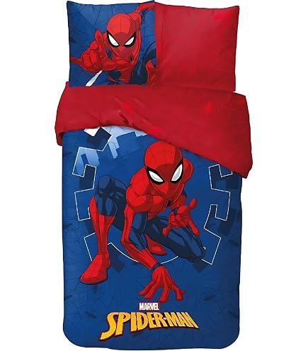 Parure De Lit Spiderman 1 Place - 100% Coton, Drap Housse 90x200, Taie 50x80 - Draps Super Héros Enfant