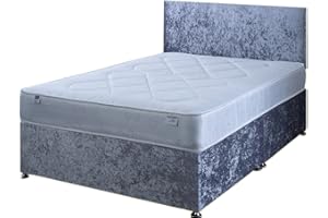 IN2BED LTD 4FT Small Double Silver Crushed Velvet Divan Bed Set Including Deep Quilt Mattress And Headboard