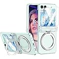 ELEPIK for Galaxy Z Flip 6 Case with Sturdy 360°Rotatable Ring Stand, [Hinge Protection] [Compatible with MagSafe] [Back Window Screen Protector] Military-Grade Slim Z Flip 6 5G Phone Cover, Clear.