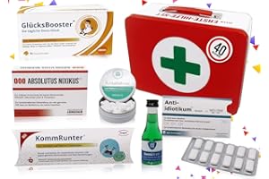40. Geburtstag | Erste Hilfe Set Geschenk-Box, witziger Sanikasten | 8-teilig | Spaßgeschenk zum 40er Geburtstag