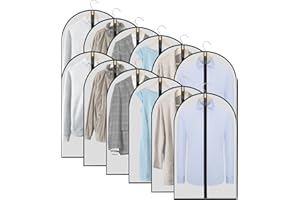 WAORZMK Garment Bags 12 PCS Plastic Clothes Covers Protector Bags Translucent Suit Cover Carrier for Men Women with Zip Waterproof Dustproof Moth Proof Clothes Bags for Wardrobe Storage 24 x 40 inch